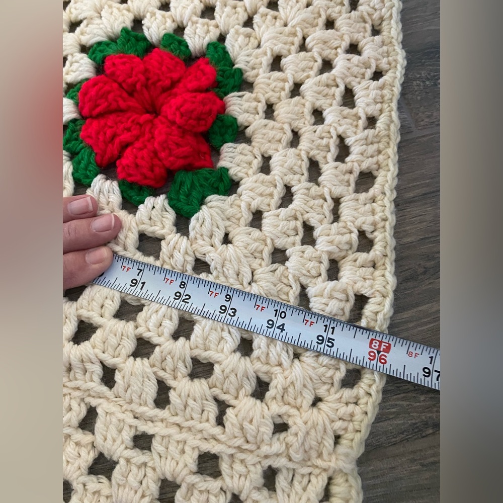 Christmas Poinsettia Crochet Granny Square Afghan Blanket Red, Green, Ivory King - Picture 12 of 14